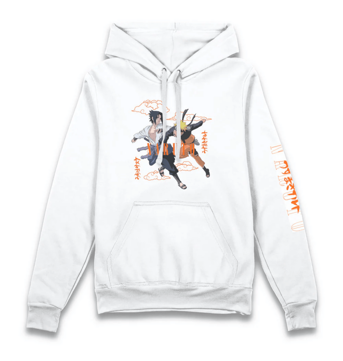 Naruto vs Sasuke Adult Graphic Hoodie – White Cotton Polyester