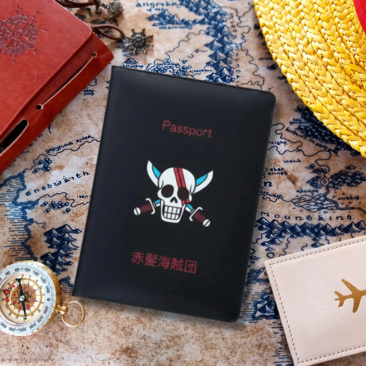 One Piece Red Hair Pirates Passport Cover – Black